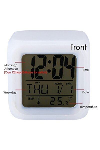 oddity 7 Renk Xxl Alarmlı Dijital Küp Lcd Işıklı Saat 8x8x8 Cm Xxl Çocuk Odası Hafıza Pilli