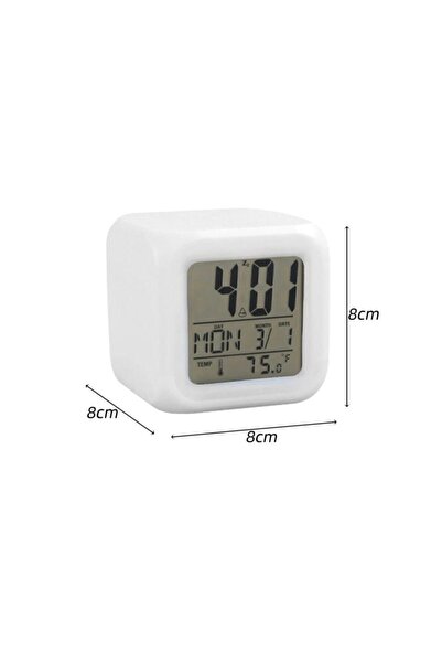 oddity 7 Renk Xxl Alarmlı Dijital Küp Lcd Işıklı Saat 8x8x8 Cm Xxl Çocuk Odası Hafıza Pilli