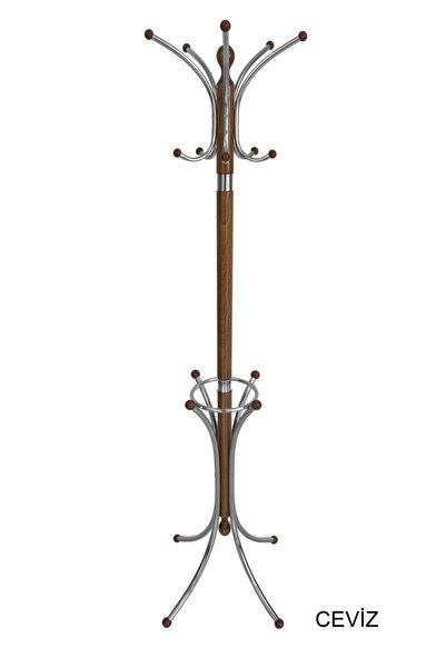 TOLUNAY Portmanto Ayaklı Askılık Kromajlı Bambu X Model Ceviz