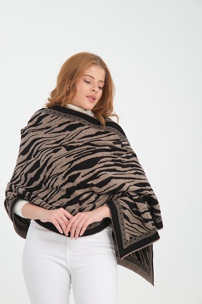 VEGA MODA Şal de umăr pentru tricotaje confortabile cu model zebră - Şal pentru femei reversibil