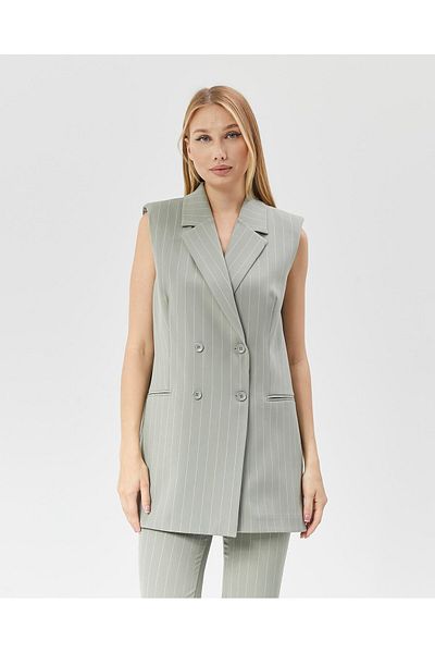 Appleline Long Striped Women's Classic Vest - Khaki