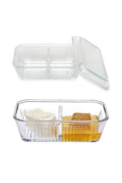 Paşabahçe 2 Divided Breakfast Bowls with Glass Lids