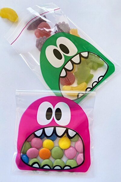 Elizberen Bantlı Şeffaf Desenli Poşet Canavar 2500 Adet Pembe