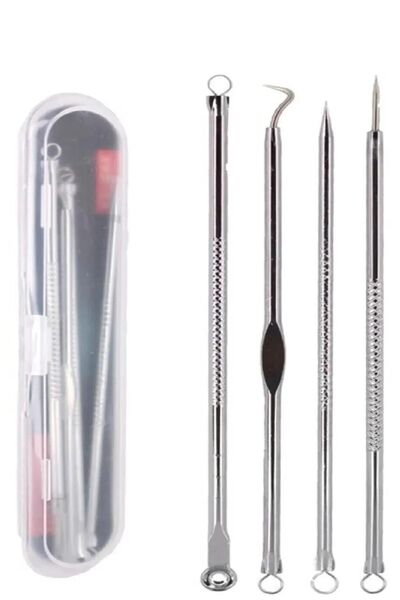 Kenko Komedon Akne Siyah Nokta Temizleyici 4'lü Set Paslanmaz Çelik Komedon Gümüş Komedon Kutulu