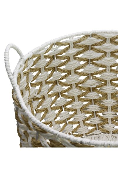 T.Concept Beige-White Colored Decorative Wicker Basket - Oval Design, Multipurpose, Durable (L)