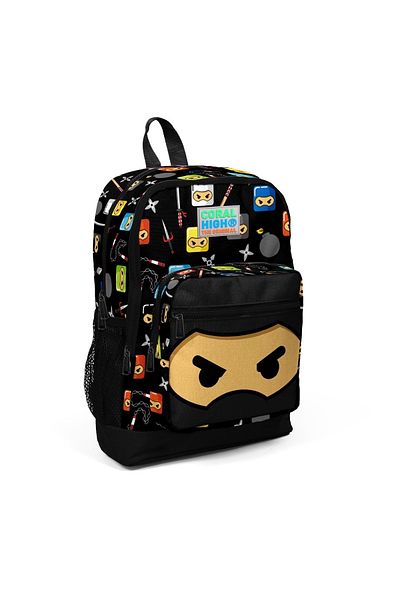 Yaygan Coral High Kids - Black Ninja Patterned 3-Piece School Bag Set 0123473
