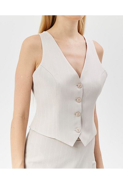 Appleline Vestă scurtă de damă de culoare BEIGE - cu cataramă