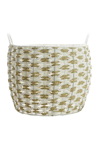 T.Concept Beige-White Colored Decorative Wicker Basket - Oval Design, Multipurpose, Durable (L)