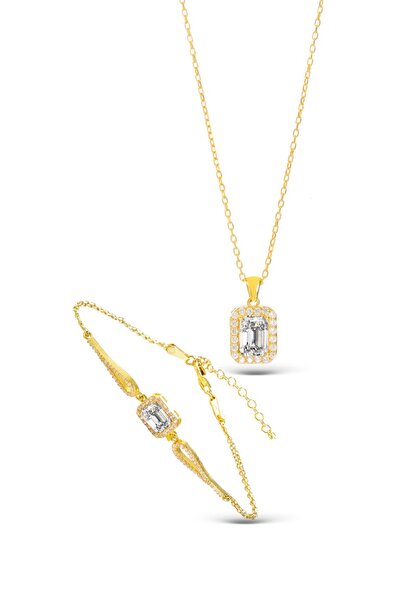 ADA LİFE GÜMÜŞ 925 Ayar Gümüş 2 Li Tek Taş Baget Set (ÖZEL KUTULU) BİLEKLİK KOLYE