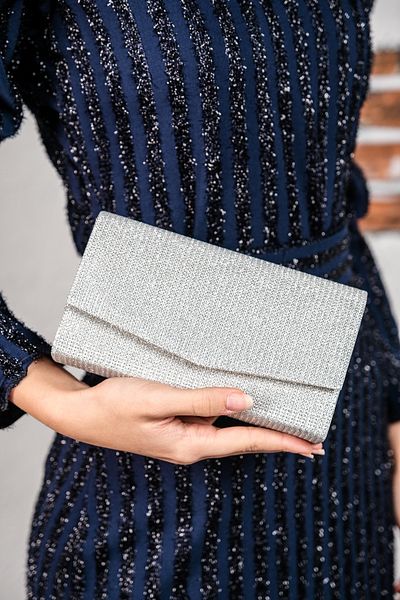 ROZA CANTA Γυναικεία Ασημένια Glitter Mini Box Βραδινή Τσάντα ώμου