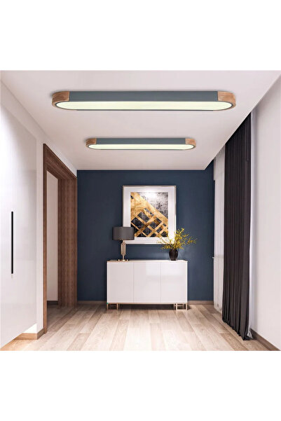 CATLUZ Oval Antrasit Kumandalı Dimli 3 Işık Renkli 95x14cm Ahşaplı Led Tavan ...