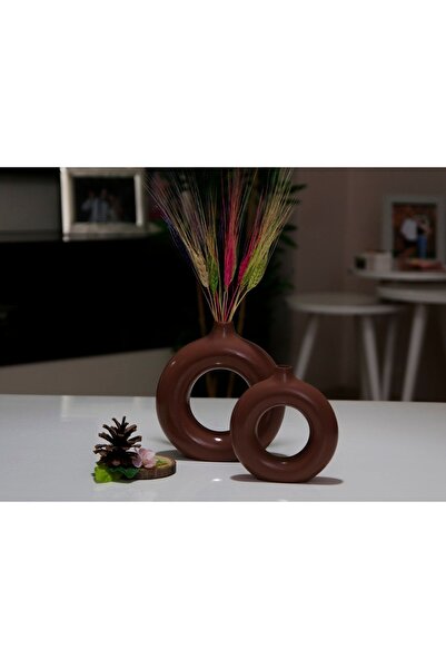 Genel Markalar Halka Vazo Dual Color Serisi Bohem Vazo 2 Li Set Koyu Kahve & Krem