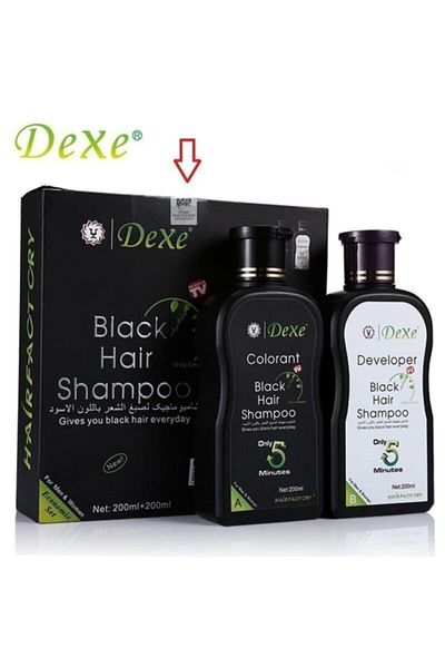 Dexe 3 Set Promotional - Hair Coloring Shampoo 200 Ml+200 Ml Black Whiteness Remover