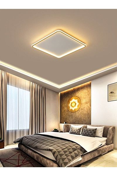 CATLUZ 50x50cm Gold Square - 3 Light Colors, Controlled LED Ceiling Lamp, Modern Lighting Chandelier