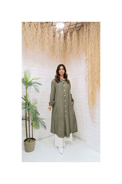 Henna Elisa Green Tunic - Stem Paint Washed and Buttoned