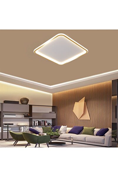 CATLUZ Gold Kare 50x50cm Kumandalı,dimli 3 Işık Rengi,led Tavan Lambası,avize,modern Aydınlatma