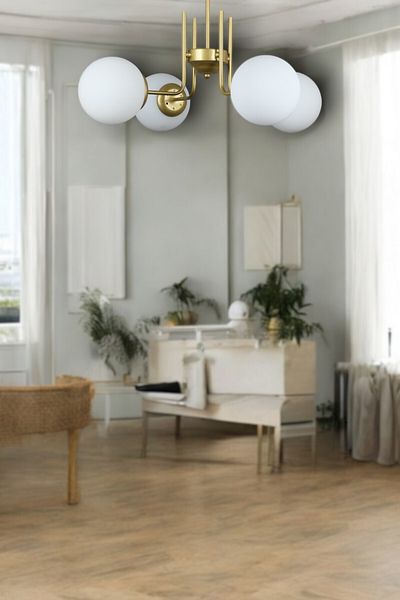 Fer Avize Tanya Modern Design Kitchen - Living Room - Bedroom - Ceiling Antique Color White Glass 4-Piece Chandelier