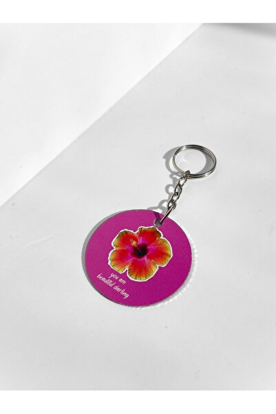 anahtarlık pembe çiçek desenli