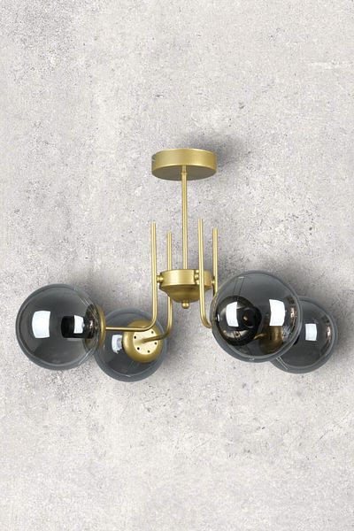 Fer Avize Tanya Modern Design Kitchen - Living Room - Bedroom - Ceiling Antique Color Smoked Glass 4-Piece Chandelier