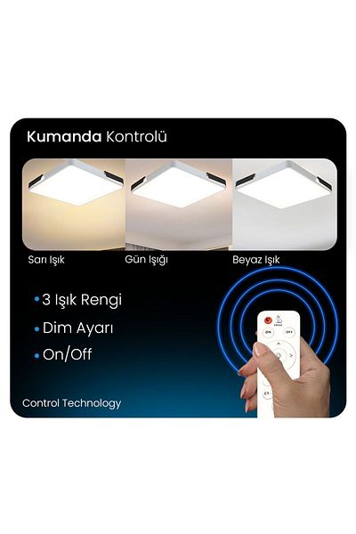 CATLUZ مصباح سقف LED مربع 50 × 50 سم - أبيض، شريط أسود، خافت، 3 ألوان إضاءة، إضاءة حديثة