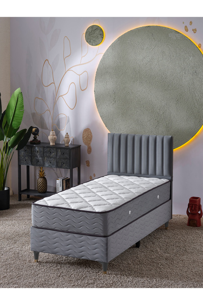 beehanem Ezgi 90x190 Tek Kişilik (Baza+Başlık+Yatak) 3 Lü Set (Gri)