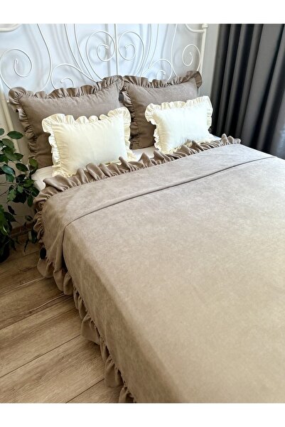 Decamor home Ruffled Milk Coffee Bedspread Double