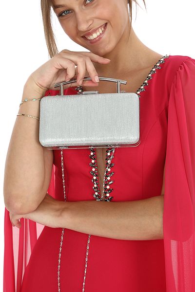 womenacs Γυναικείο βραδινό φόρεμα Clutch σε ασημί χρώμα με λέιζερ - Βραδινή τσάντα χέννας αρραβώνων γάμου