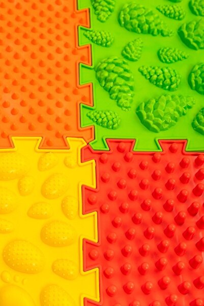 Ortohalı 4 Modüllü Ortopedik Halı Çocuk Duyu Matları Renkli Puzzle Çocuk Masaj Halıları Oh401