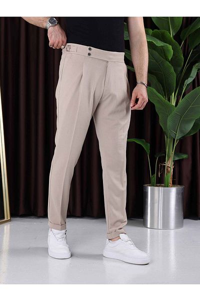 BASEL.CO Men's Old Money Duble Bean Pleated Lycral Fabric Pants