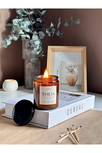 THEIA HOME ÇİKOLATA Kokulu Amber Kapaklı Cam Kavanozda Ahşap Fitilli Vegan So...