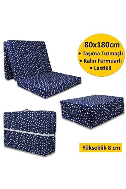 Genel Markalar Katlanır Sünger Yatak Minder 80x180x8cm Lacivert Yıldız
