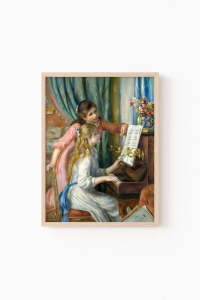 epiqart Νεαρή κοπέλα σε πιάνο με ξύλινο σχέδιο - Σχέδιο πλαισίου