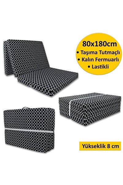 ALMİRA EV TEKSTİLİ Katlanır Sünger Yatak Minder 80x180x8cm Gri Zincir