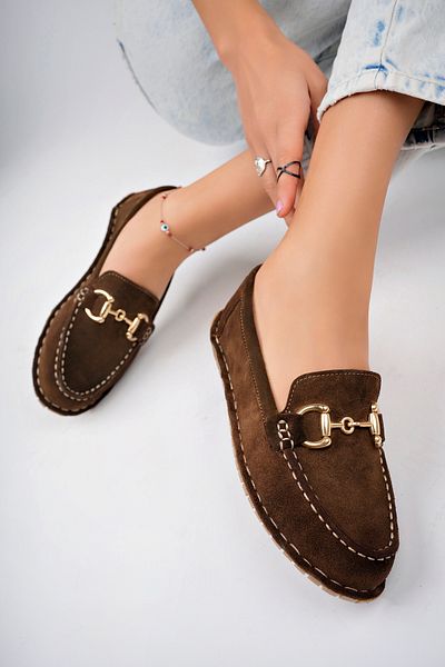 Deripabuc Brown Suede Genuine Leather Women's Loafer - Dp77-0600