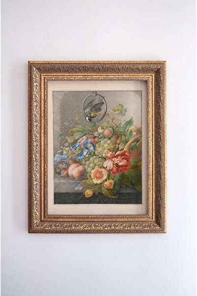 artflow Çiçekler, Meyveler, Büyük Bir Baştankara ve Fare ile Natürmont - Çerçeve