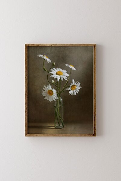 epiqart Papatyalar - Ahşap Desenli Çerçeve