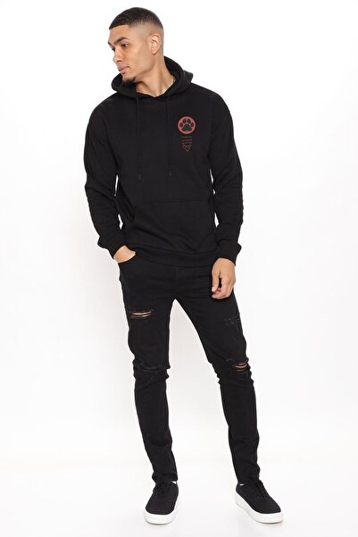 DEEPSENCE Ανδρικό φούτερ με μαύρη κουκούλα με σχέδιο Samurai Cat