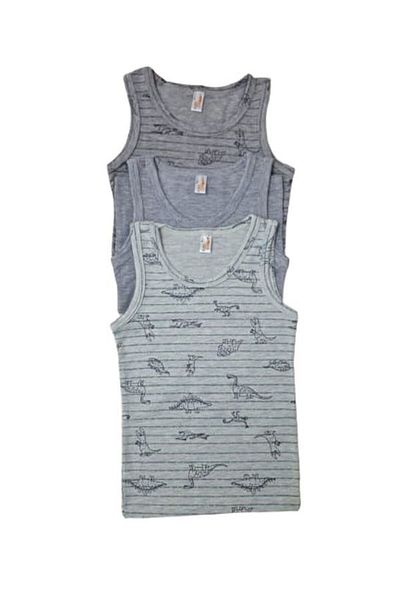 elmas kids Gray Dinosaur Patterned 3-Piece Cotton Tank Top Set for Boy