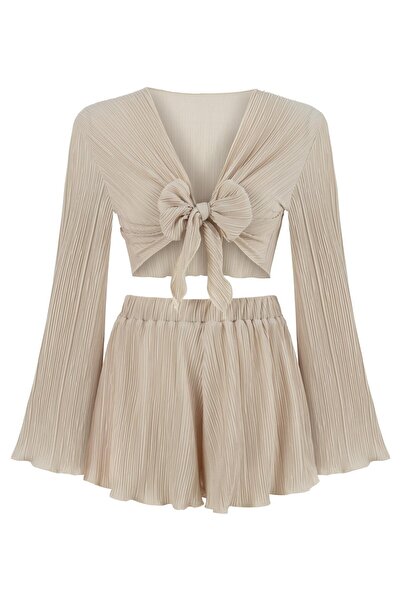 AQUELLA Crop-Shorts Pleated Stone Double Set