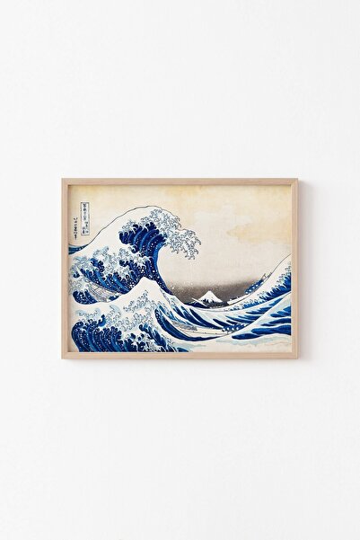 epiqart Hokusai'nin Kanagawa'daki Dalganın Altında - Ahşap Desenli Çerçeve