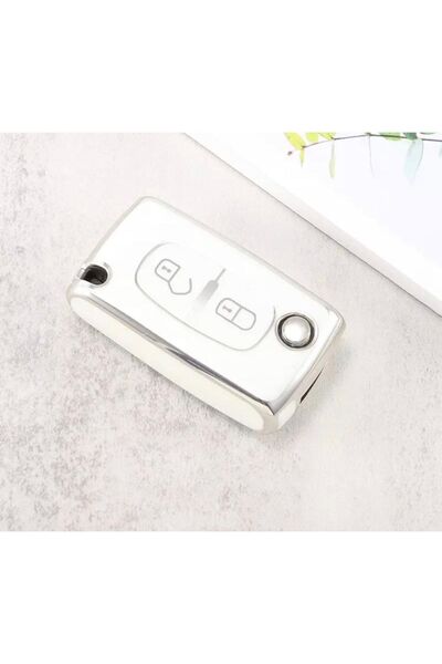 AYZ GARAGE حافظة مفاتيح بيجو سيتروين 2 مفتاح مادة TPU باللون الأبيض الفاتح