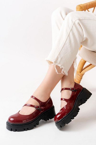 Aymood 868-756 Pantofi de zi cu talpă înaltă din piele lacuită roșie Claret