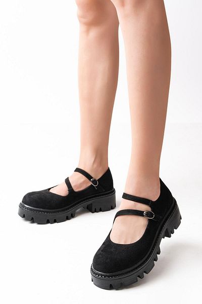 Aymood 868-756 Loafer zilnic cu talpă înaltă din piele intoarsa neagra