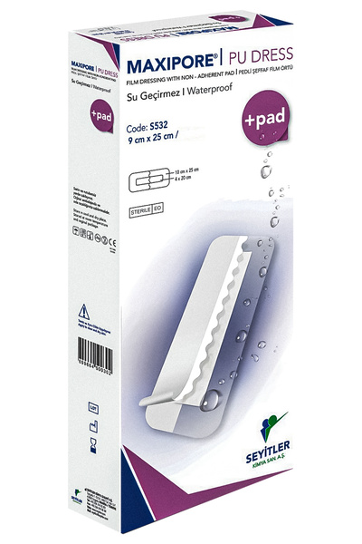 Seyitler Kimya Maxipore PU Dress Pedli Şeffaf Steril Su Geçirmez Yara Örtüsü 10cm x 25cm 10 Adet