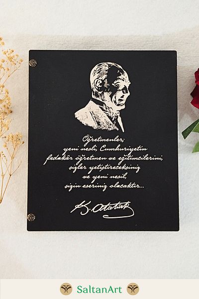 SaltanArt Breloc cu pix premium pentru caiet semnat Ataturk - Cadou de Ziua Profesorului cu cutie de lemn