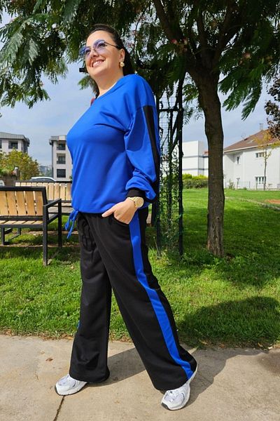 sinemisxxl بدلة حبل مزدوجة زرقاء وسوداء واسعة الساق