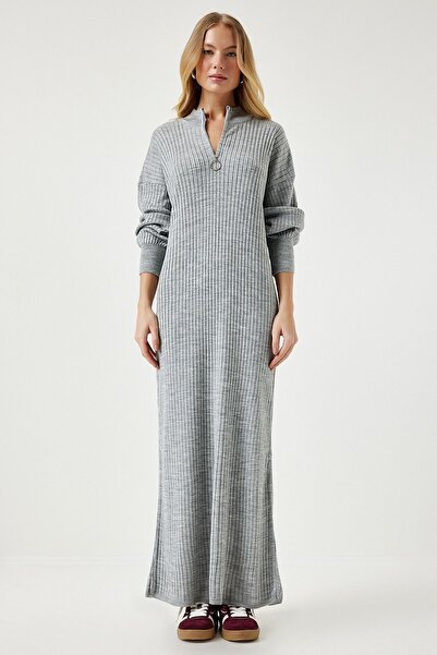 Lovelyİstanbul Трикотажне плаття з підкладкою - комір на блискавці, довге - С...