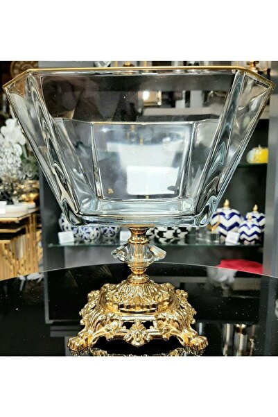 Dream Home Avangard Döküm Ayaklı Yaldızlı Köşeli Kare Salata Kasesi Sunumluk