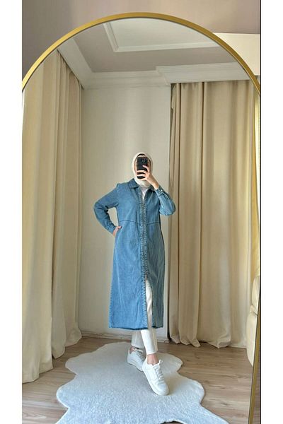 bergibo Tunica lungă din denim subțire - șapcă din denim cu fermoar