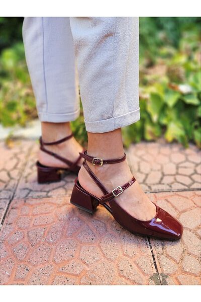 EPTC Mary Jane Burgundy Patent Leather Vintage Square Blunt Toe Thick Heeled Shoes